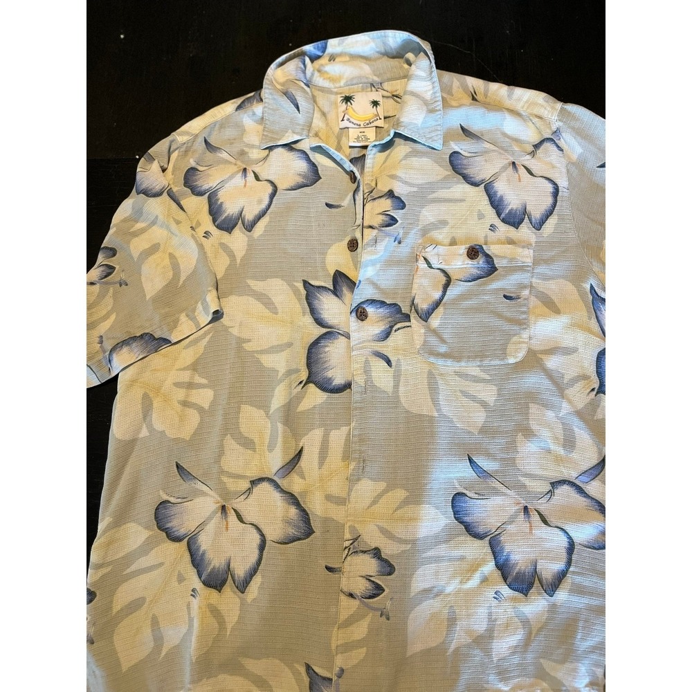 Banana Cabana Mens Large 100% Silk Tropical Floral Button‎ Down Shirt